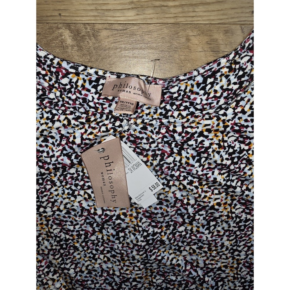 Philosophy Womens 3X Floral 3/4 Sleeve Blouse Multi-color Slinky Knit Top NWT